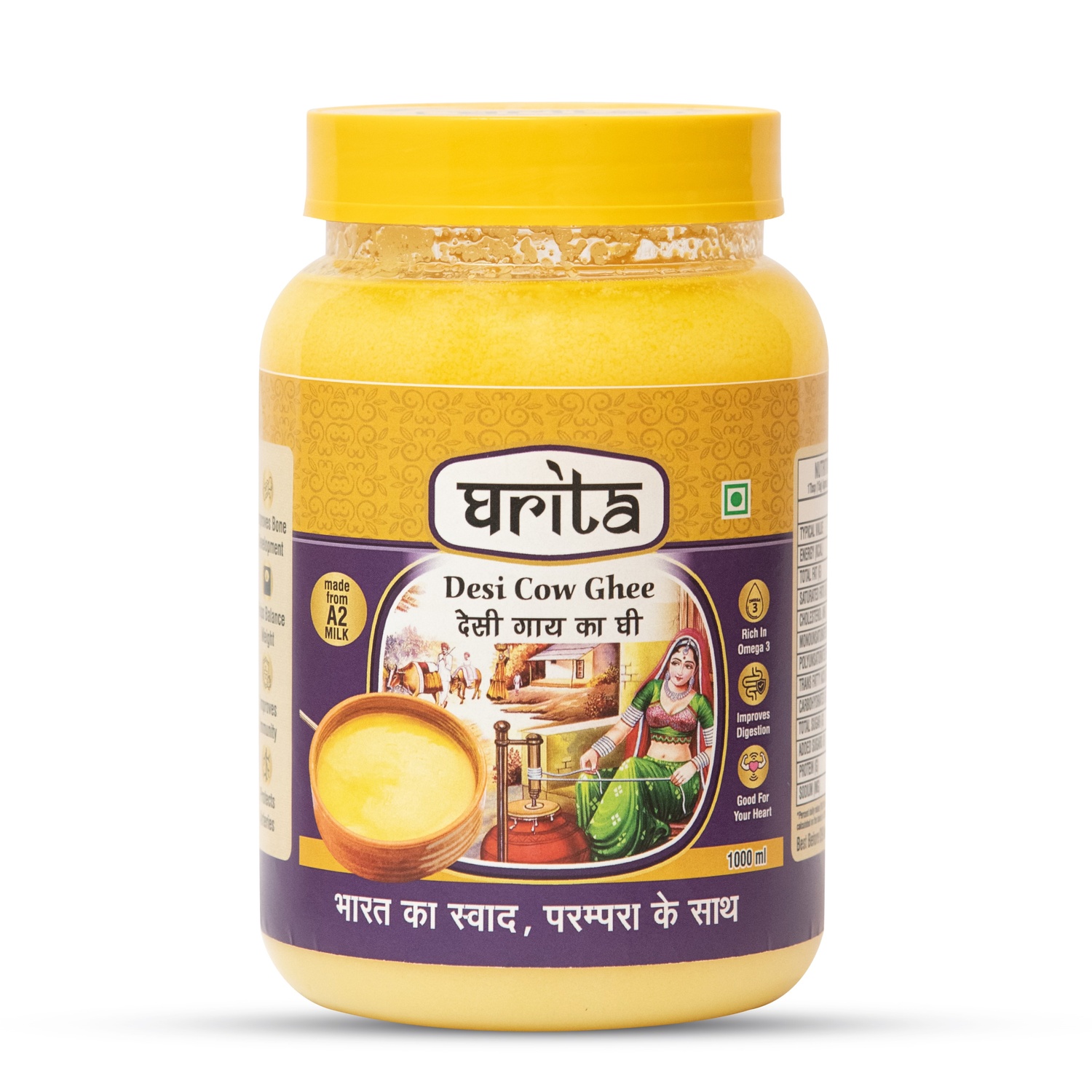 Ghrita A2 Gir Cow Ghee 1 Litre - Front View